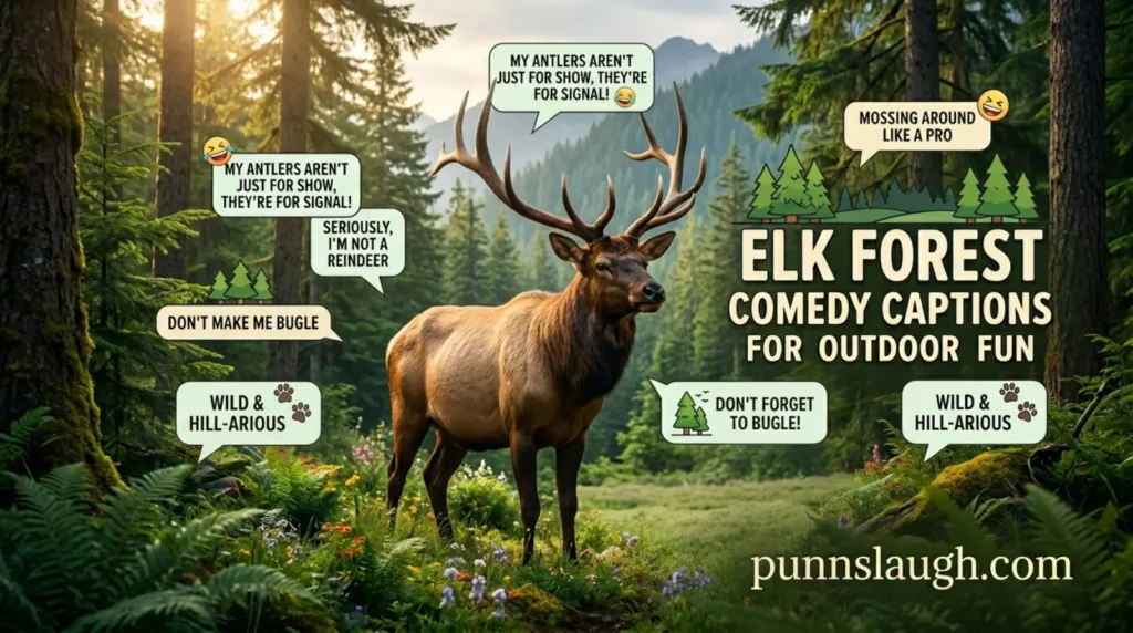 Elk forest comedy captions for outdoor