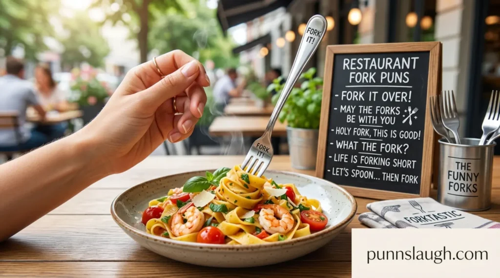 Restaurant style fork puns for food