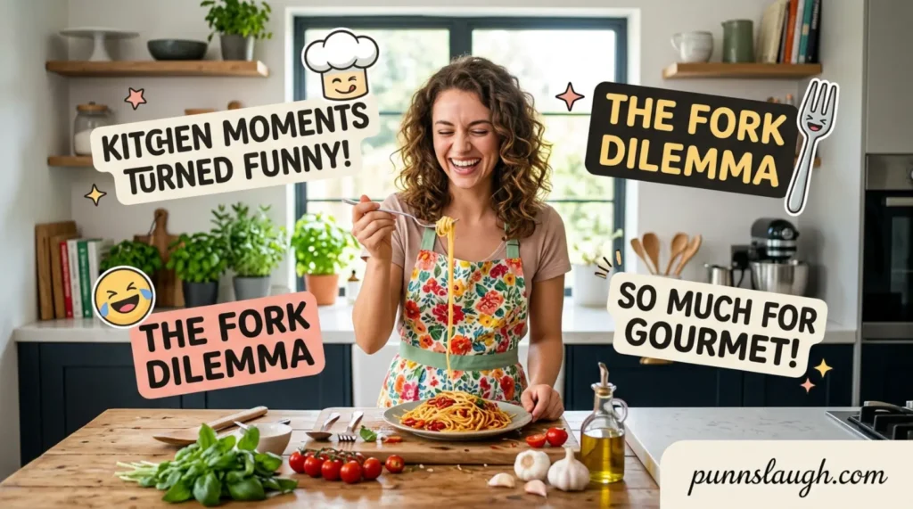 Kitchen moments turned funny with fork