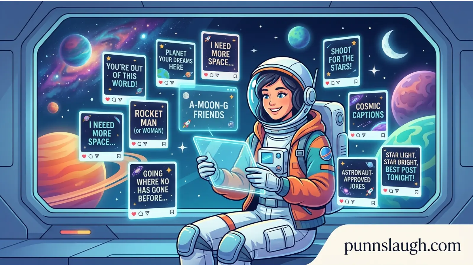 Space Captions and Short Puns for Social Media