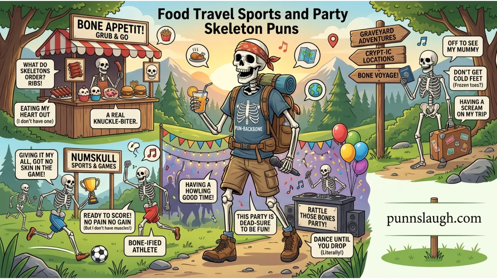 Food Travel Sports and Party Skeleton Puns